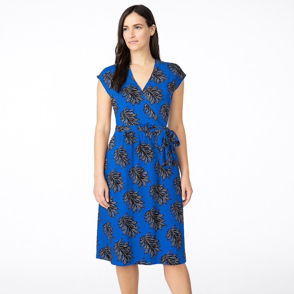Ann Taylor Royal Blue Midi Dress with Black Leaf Print